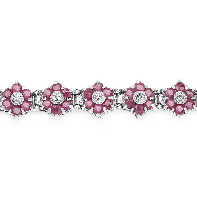 7.00 Carat Genuine Ruby and White Diamond .925 Sterling Silver Bracelet