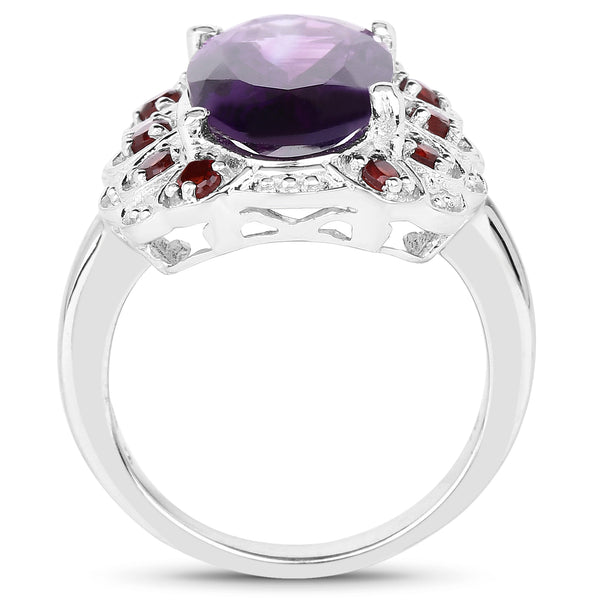 6.40 Carat Genuine Amethyst and Garnet .925 Sterling Silver Ring