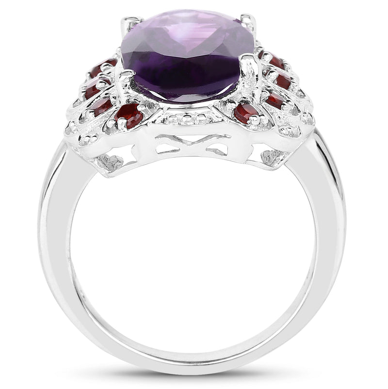 6.40 Carat Genuine Amethyst and Garnet .925 Sterling Silver Ring