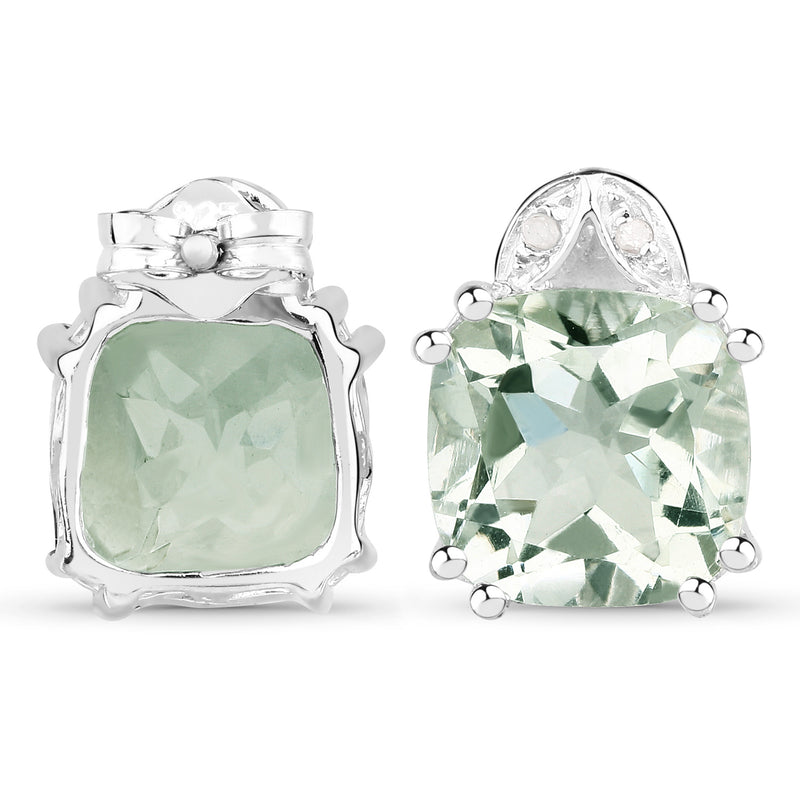 7.02 Carat Genuine Green Amethyst & White Diamond .925 Sterling Silver Earrings