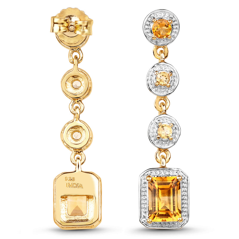 14K Yellow Gold Plated 2.40 Carat Genuine Citrine .925 Sterling Silver Earrings