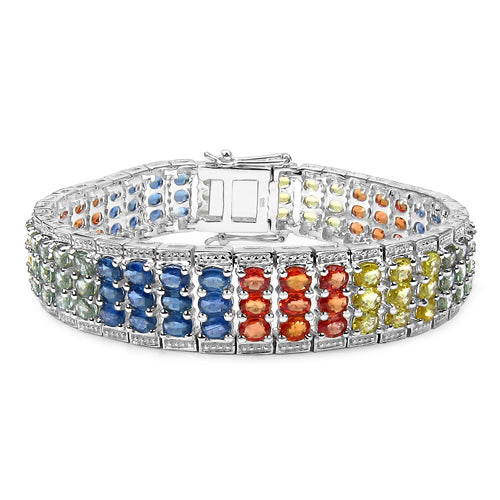 29.42 Carat Genuine Multi Sapphire .925 Sterling Silver Bracelet