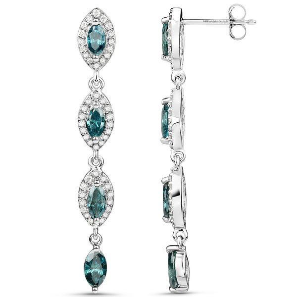 2.28 Carat Genuine Blue Diamond and White Diamond 14K White Gold Earrings