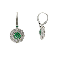 .90ct Emerald Diamond Dangle Earrings 14KT White Gold