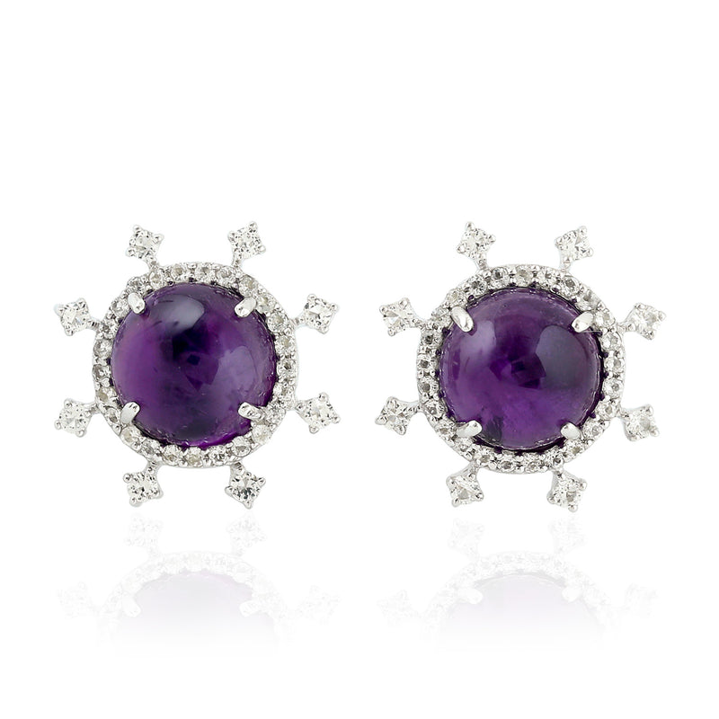Stud Earrings Prong Set Amethyst Gemstone 925 Sterling Silver Women's Jewelry