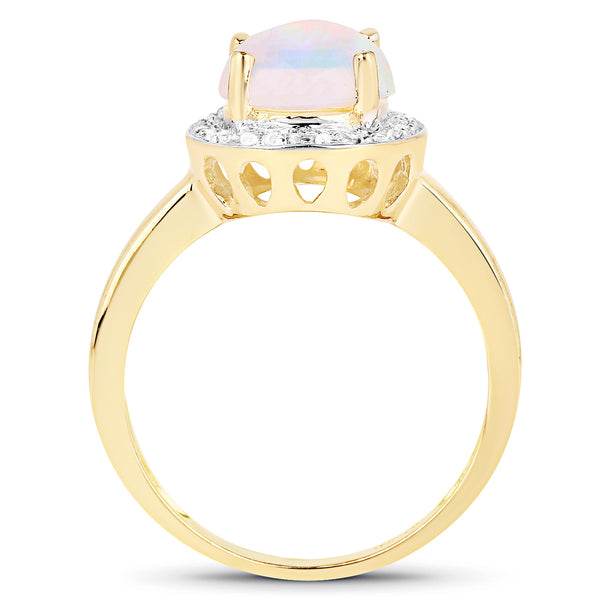 0.95 Carat Genuine Ethiopian Opal and White Topaz .925 Sterling Silver Ring