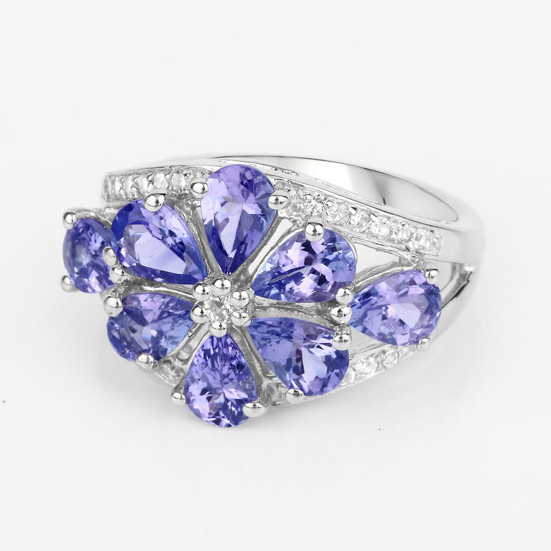 3.24 Carat Genuine Tanzanite and White Topaz .925 Sterling Silver Ring