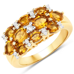 14K Yellow Gold Plated 2.48 Carat Genuine Citrine & White Topaz .925 Sterling Silver Ring