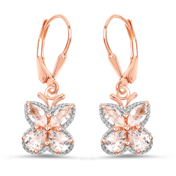 18K Rose Gold Plated 1.88 Carat Genuine Morganite .925 Sterling Silver Earrings