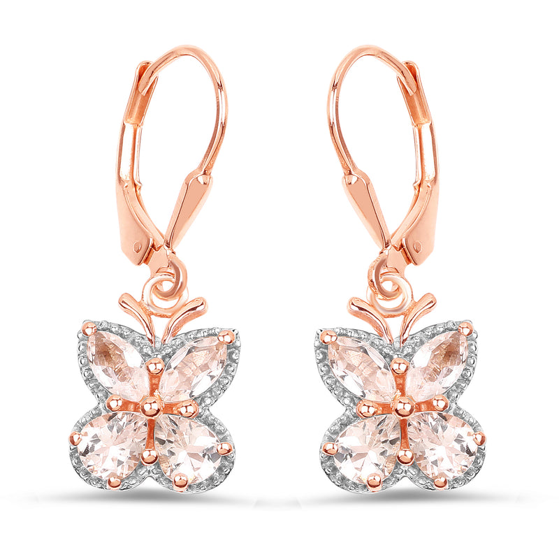 18K Rose Gold Plated 1.88 Carat Genuine Morganite .925 Sterling Silver Earrings