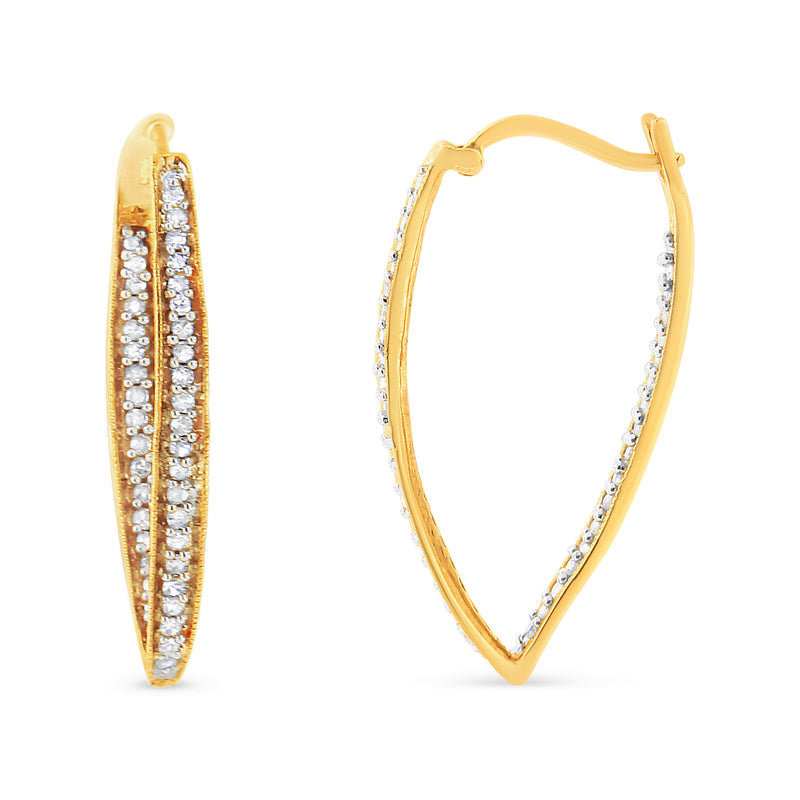 10K Yellow Gold 1/2 Cttw Round-Cut Diamond Modern Hoop Earrings (I-J Color, I2-I3 Clarity)