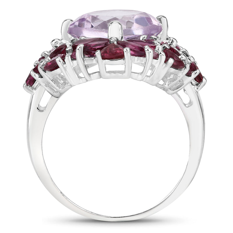 8.19 Carat Genuine Pink Amethyst and Rhodolite .925 Sterling Silver Ring