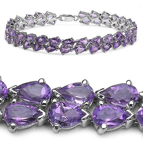 22.40 Carat Genuine Amethyst .925 Sterling Silver Bracelet