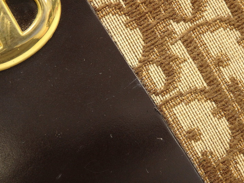 Christian Dior Shoulder Bag Womens Beige Brown Canvas Leather Trotter
