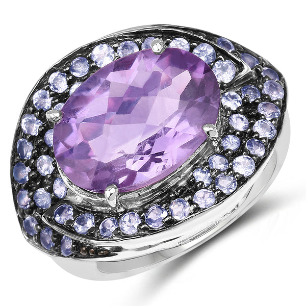 5.95 Carat Genuine Amethyst and Tanzanite .925 Sterling Silver Ring