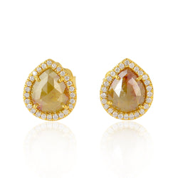 Diamond 18k Solid Gold Pear Shape Mini Stud Earrings Handmade Jewelry