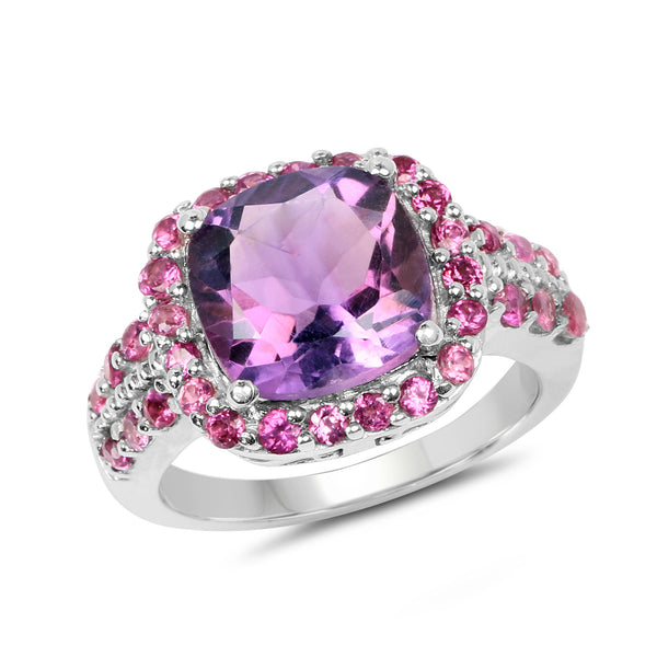 4.95 Carat Genuine Amethyst & Rhodolite .925 Sterling Silver Ring