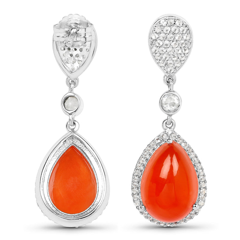 11.70 Carat Genuine Carnelian And White Topaz .925 Sterling Silver Earrings