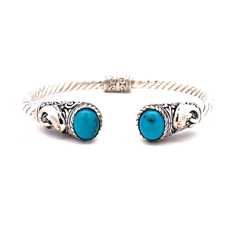 Turquoise Bangle Bracelet Sterling Silver 18KT Gold