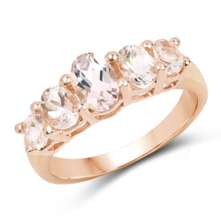 14K Rose Gold Plated 1.25 Carat Genuine Morganite .925 Sterling Silver Ring