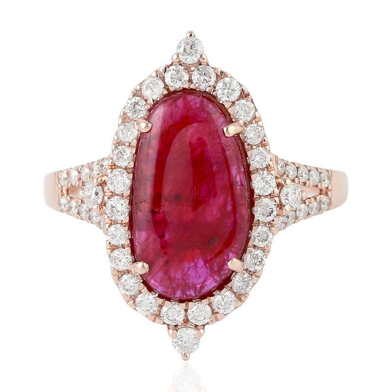Ruby & Diamond Cockail Wedding Ring 18k Rose Gold Fine Jewelry Gift