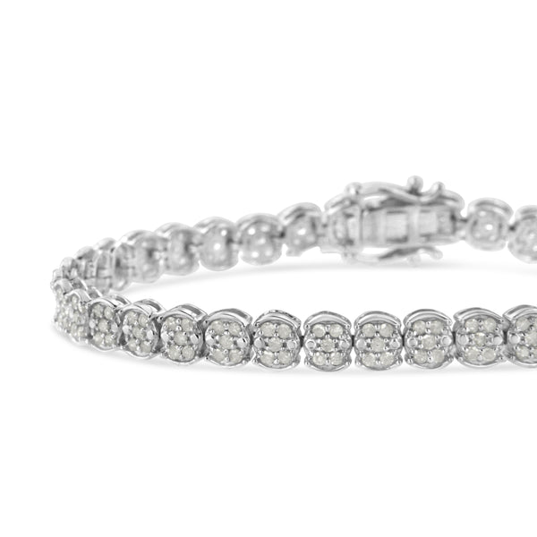 .925 Sterling Silver 2.0 Cttw Diamond Cluster Link Bracelet (I-J Color, I2-I3 Clarity) - Size 7.25"