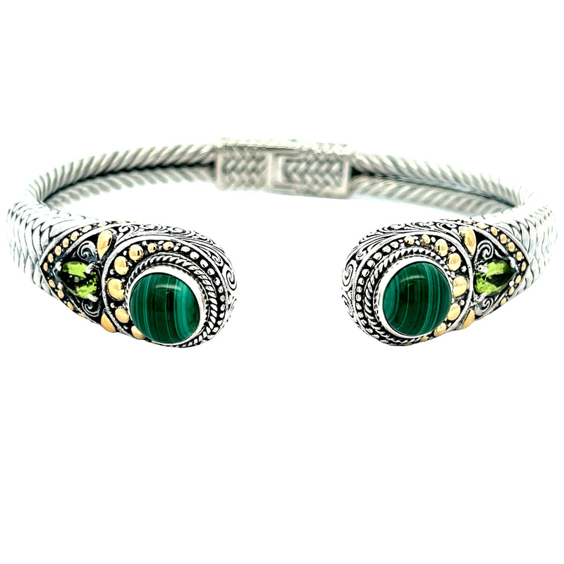 Malachite Cuff Bracelet Sterling Silver 18KT Gold