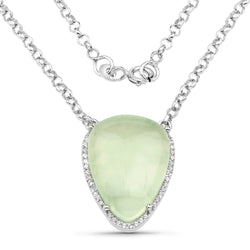 10.77 Carat Genuine Prehnite And White Topaz .925 Sterling Silver Pendant