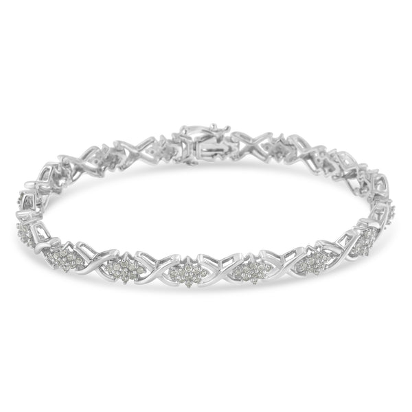 .925 Sterling Silver 1-1/2 Cttw Diamond Cluster X Link 7" Tennis Bracelet (I-J color, I3 clarity)