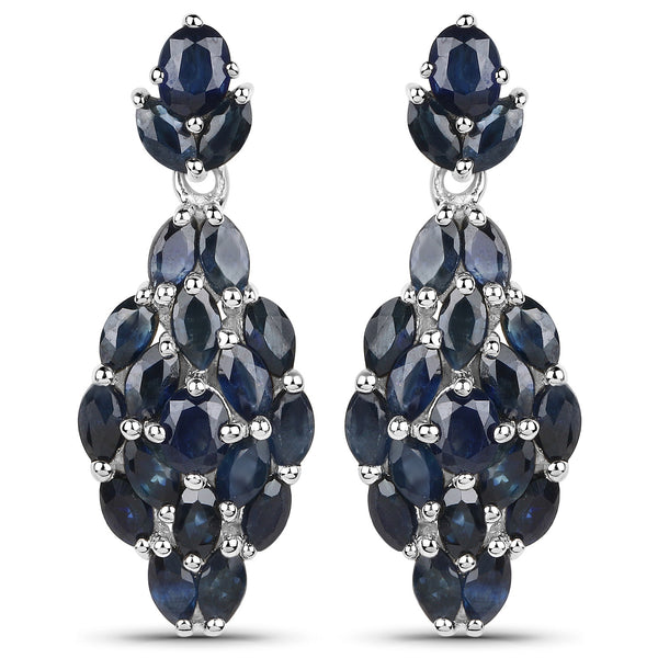 3.86 Carat Genuine Blue Sapphire .925 Sterling Silver Earrings