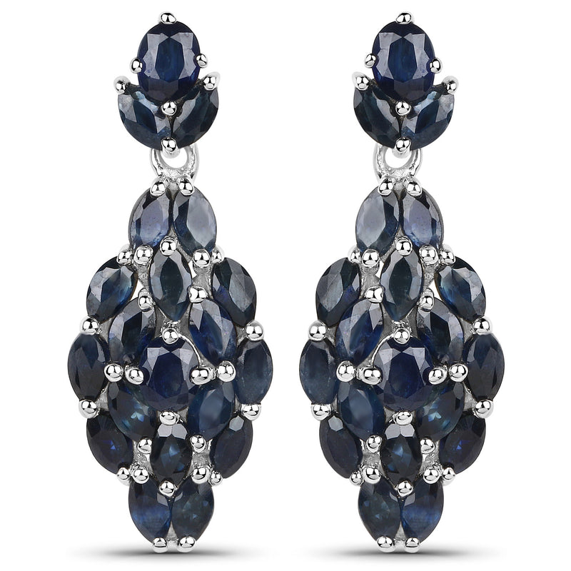 3.86 Carat Genuine Blue Sapphire .925 Sterling Silver Earrings