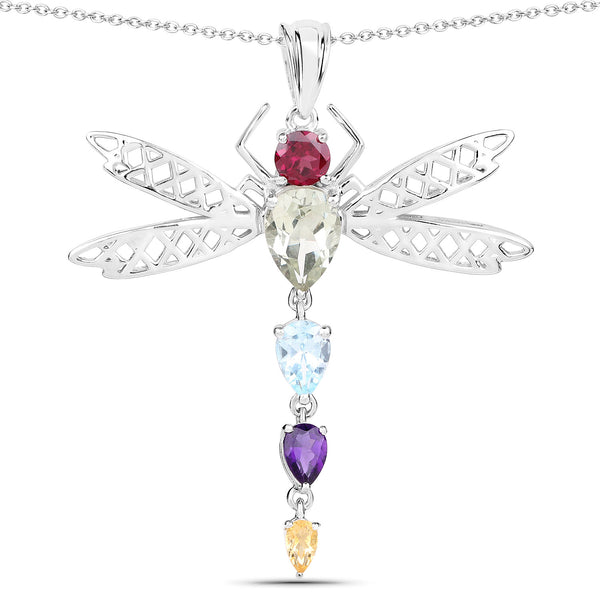 3.24 Carat Genuine Multi Stones .925 Sterling Silver Pendant