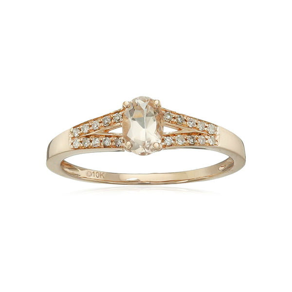 10K Rose Gold With Morganite , Diamond Ring