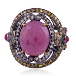 7.6ct Sapphire Ruby 18k Solid Gold Pave Diamond Ring 925 Sterling Silver Jewelry