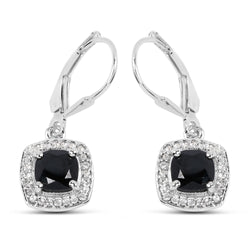 2.44 Carat Genuine Black Spinel and White Topaz .925 Sterling Silver Earrings