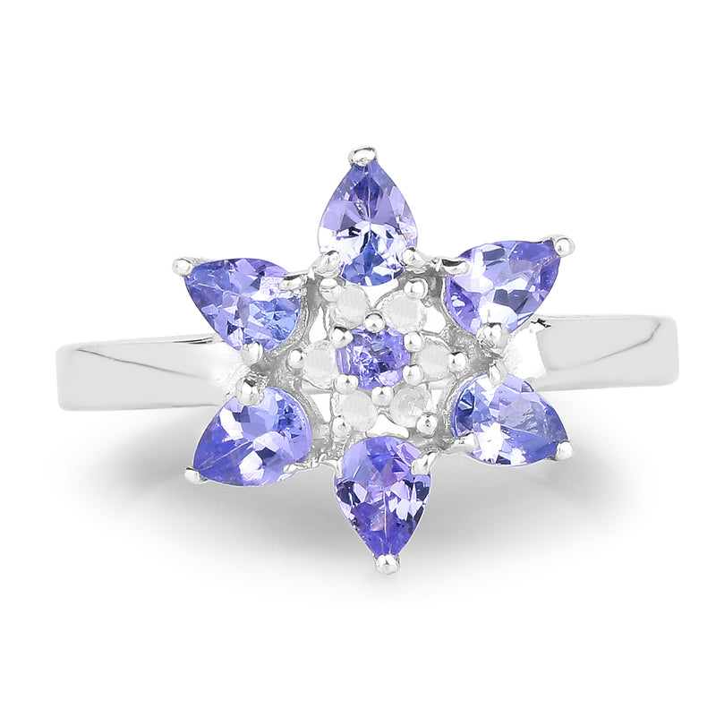 0.95 Carat Genuine Tanzanite and White Diamond .925 Sterling Silver Ring