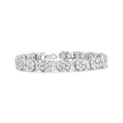 .925 Sterling Silver 1/2 Cttw Diamond 7 Stone Floral Cluster Link Bracelet (I-J Color, I2-I3 Clarity) - 7.25" Inches