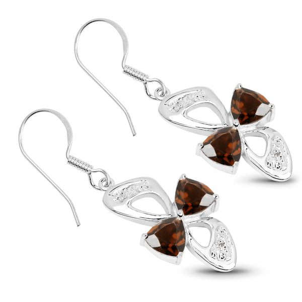 4.02 Carat Genuine Smoky Quartz and White Topaz .925 Sterling Silver Earrings