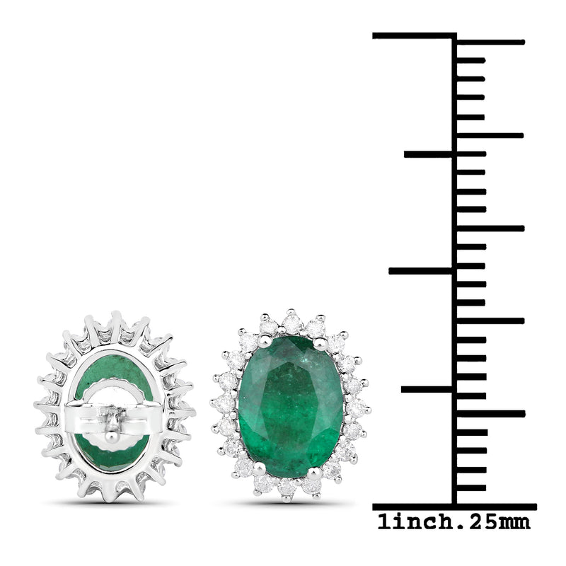 2.65 Carat Genuine Zambian Emerald and White Diamond 14K White Gold Earrings