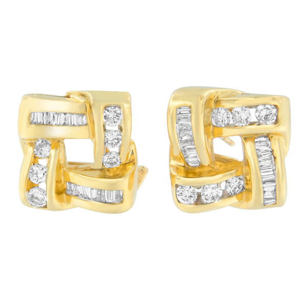 14K Yellow Gold Round and Baguette Cut Diamond Earrings (1 3/4 cttw, H-I Color, VS2-SI1 Clarity)