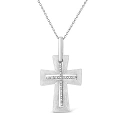 .925 Sterling Silver Prong-Set Diamond Accent Cross 18" Pendant Necklace (I-J Color, I1-I2 Clarity)