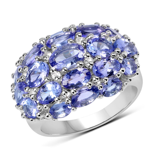 5.29 Carat Genuine Tanzanite & White Topaz .925 Sterling Silver Ring