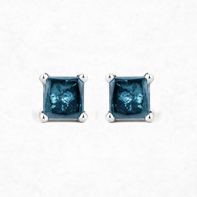 0.91 Carat Genuine Blue Diamond 14K White Gold Earrings (I1-I2)