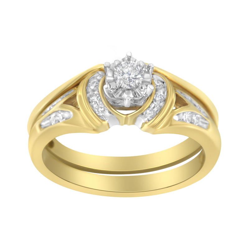 14K Two Tone 1/4ct TDW Round cut Diamond Engagement Ring Set (H-ISI2-I1)