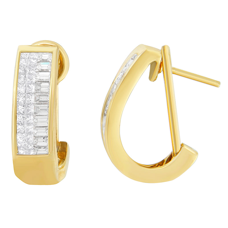 14K Yellow Gold 1 cttw Baguette and Princess Cut Diamond Earrings (H-I, VS1-VS2)