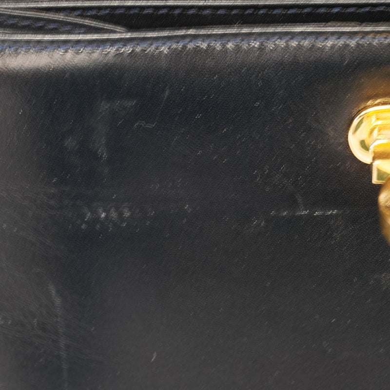 Auth Salvatore Ferragamo Handbag Gancio Leather Black Gold Metal