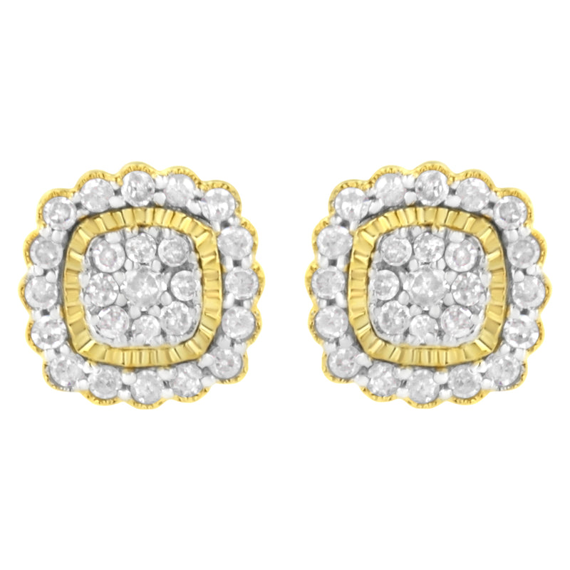 10K Yellow Gold Plated .925 Sterling Silver 1/2 cttw Round-Cut Diamond Halo Sunburst Stud Earrings (I-J Color, I2-I3 Clarity)