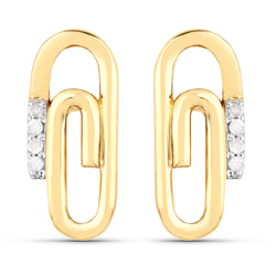 18K Yellow Gold Plated 0.04 Carat Genuine White Diamond .925 Sterling Silver Earrings