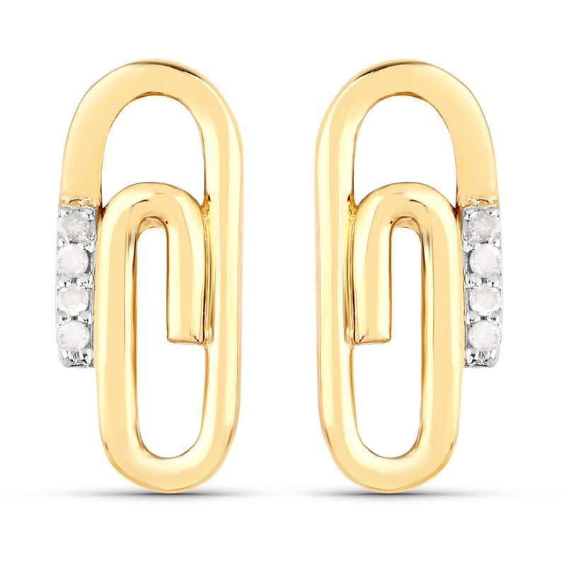 18K Yellow Gold Plated 0.04 Carat Genuine White Diamond .925 Sterling Silver Earrings