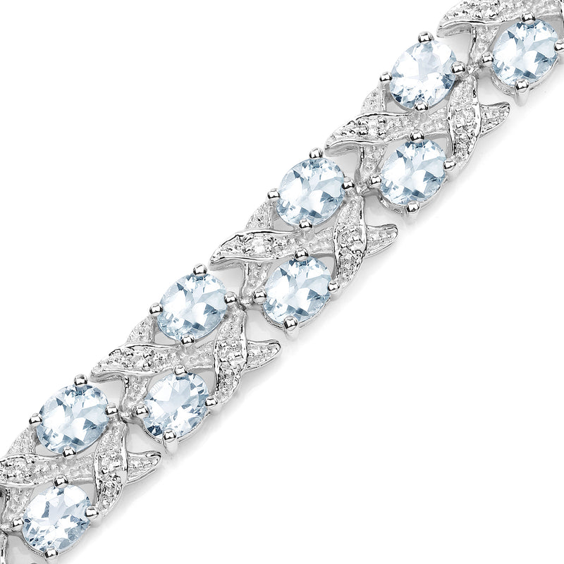 10.20 Carat Genuine Aquamarine and White Topaz .925 Sterling Silver Bracelet